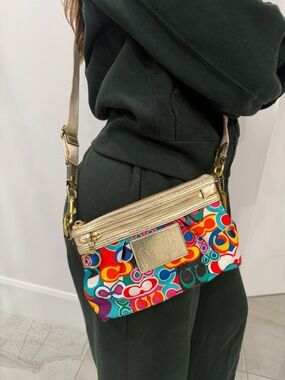 Coach Poppy Pop Multicolor Pattern Crossbody with Gold Trim